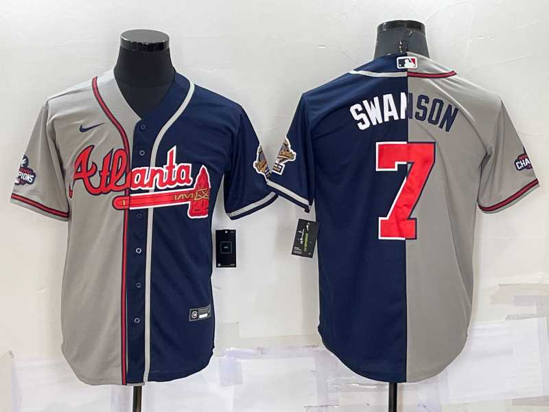 Atlanta Braves #7 Dansby Swanson Grey Navy Blue Two Tone Stitched Nike Jersey,We sell and wholesale Atlanta Braves #7 Dansby Swanson Grey Navy Blue Two Tone Stitched Nike Jersey on line form chian!